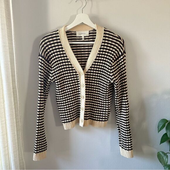 The GREAT. The Mini Striped Cardigan in Woodsmoke Stripe - Picture 4 of 10